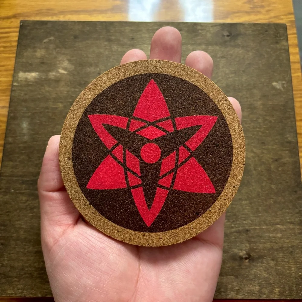 Naruto Sasuke Eternal Mangekyou Sharingan Engraved Painted Cork Coaster